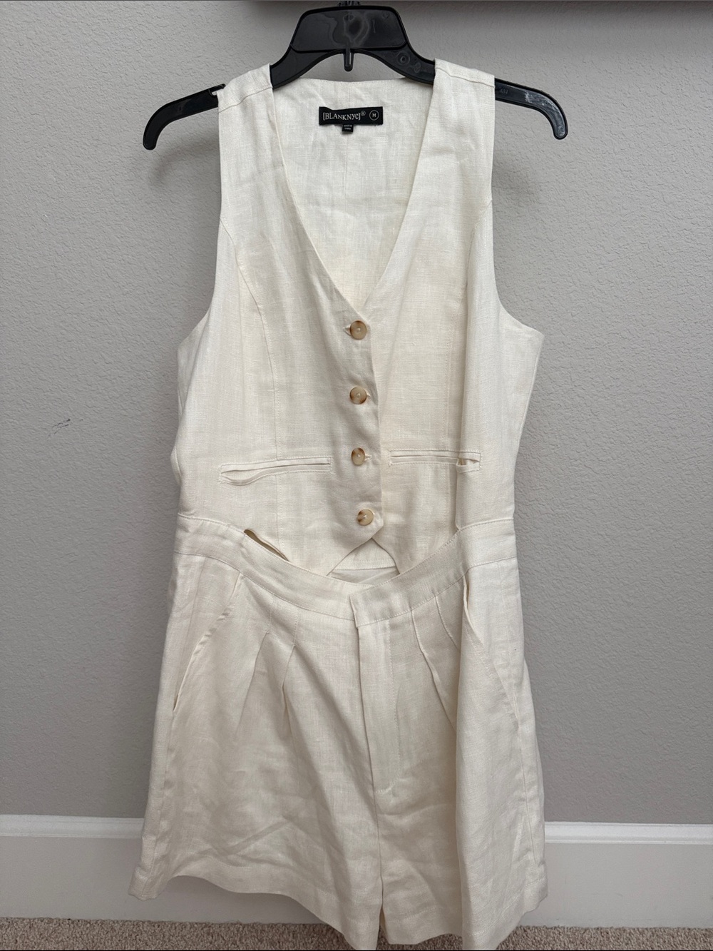 Blank NYC Cream Linen Vest Romper